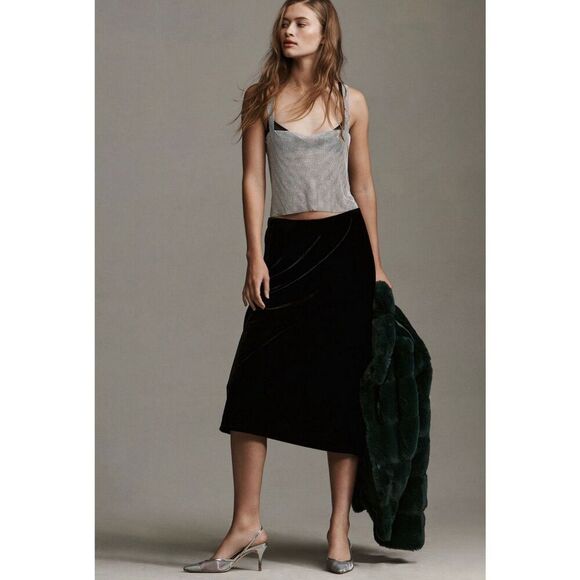 Anthropologie Dresses & Skirts - Anthropologie Sz M Tilda Velvet Slip Skirt Black Midi Bias Cut